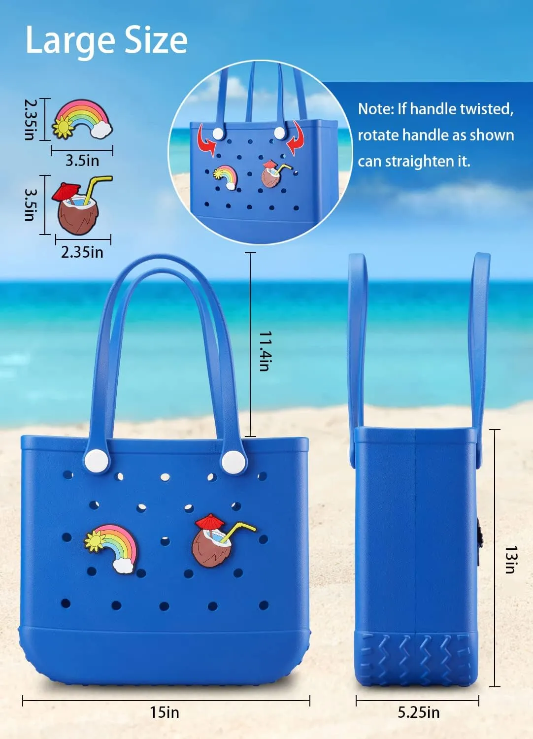 Beach Bag Rubber Tote Bag - Waterproof Travel Bag for Women Washable Tote Bag Handbag for Sports Beach Market Pool