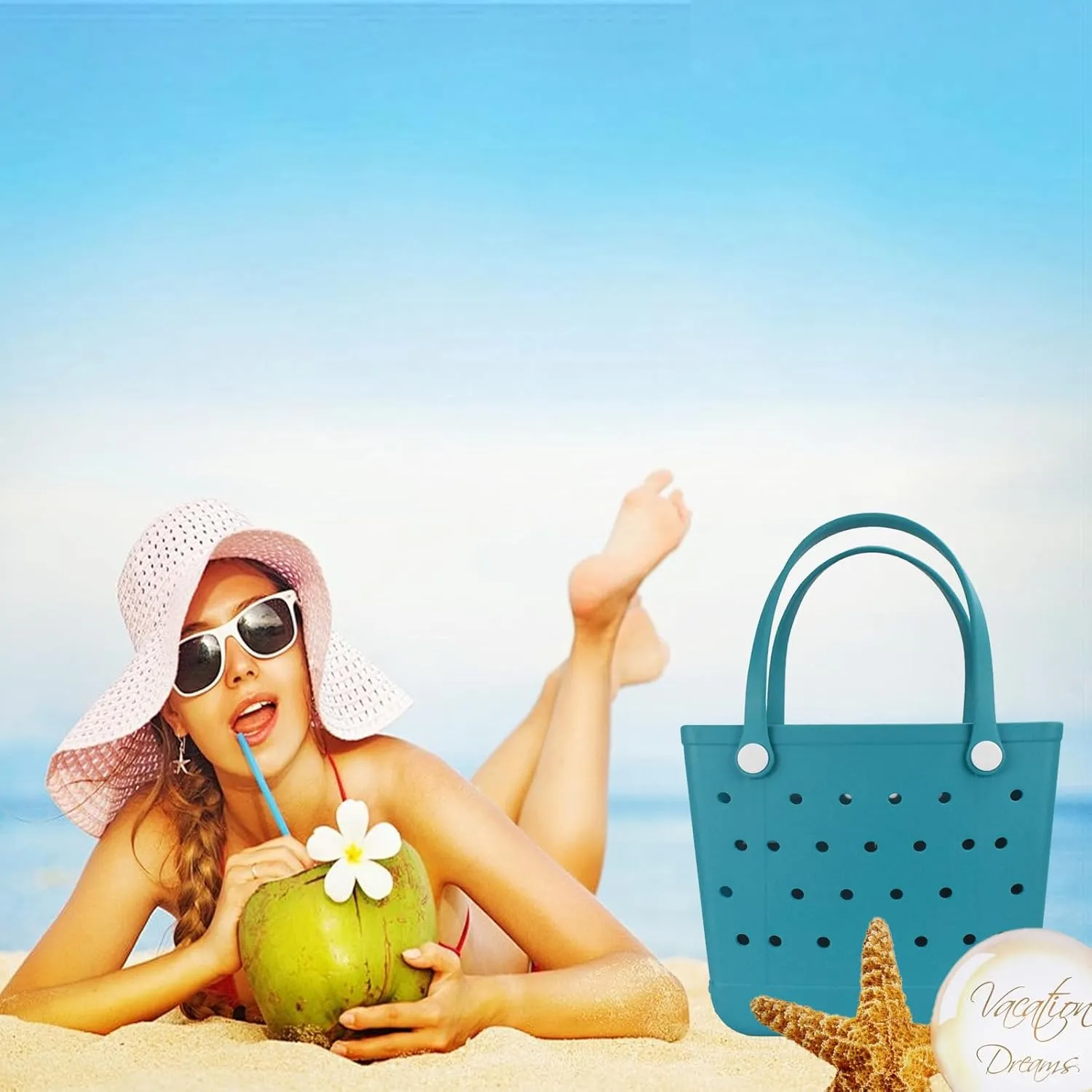 Beach Tote Bag, Original Large Rubber Beach Bag for Women, Pool Bag and Boat Tote
