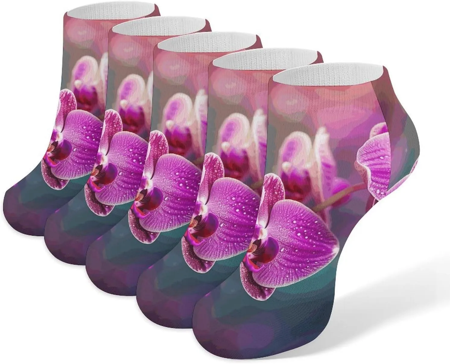 Beautiful Flower Ankle Socks for Men & Women, 5 Pairs Breathable Soft Low Cut Socks, Stretch Sweat Wicking Sox