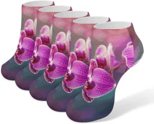 Beautiful Flower Ankle Socks for Men & Women, 5 Pairs Breathable Soft Low Cut Socks, Stretch Sweat Wicking Sox