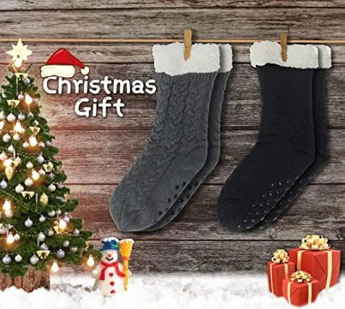 BenSorts Women Winter Thick Slipper Socks with Grippers Non Slip Warm Fuzzy Socks Christmas Gifts