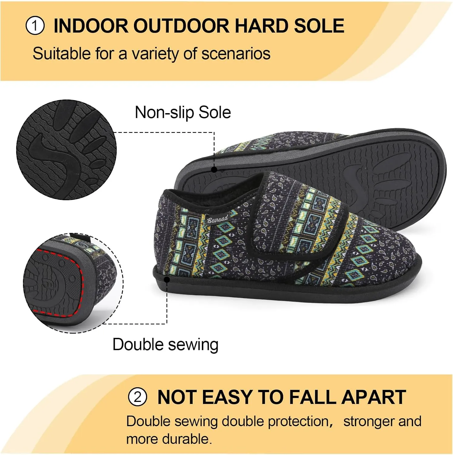 Besroad Womens Furry Memory Foam House Slippers Wide Diabetic Shoes Adjustable Bedroom Slippers Arthritis Edema Swollen House Shoes Indoor Outdoor