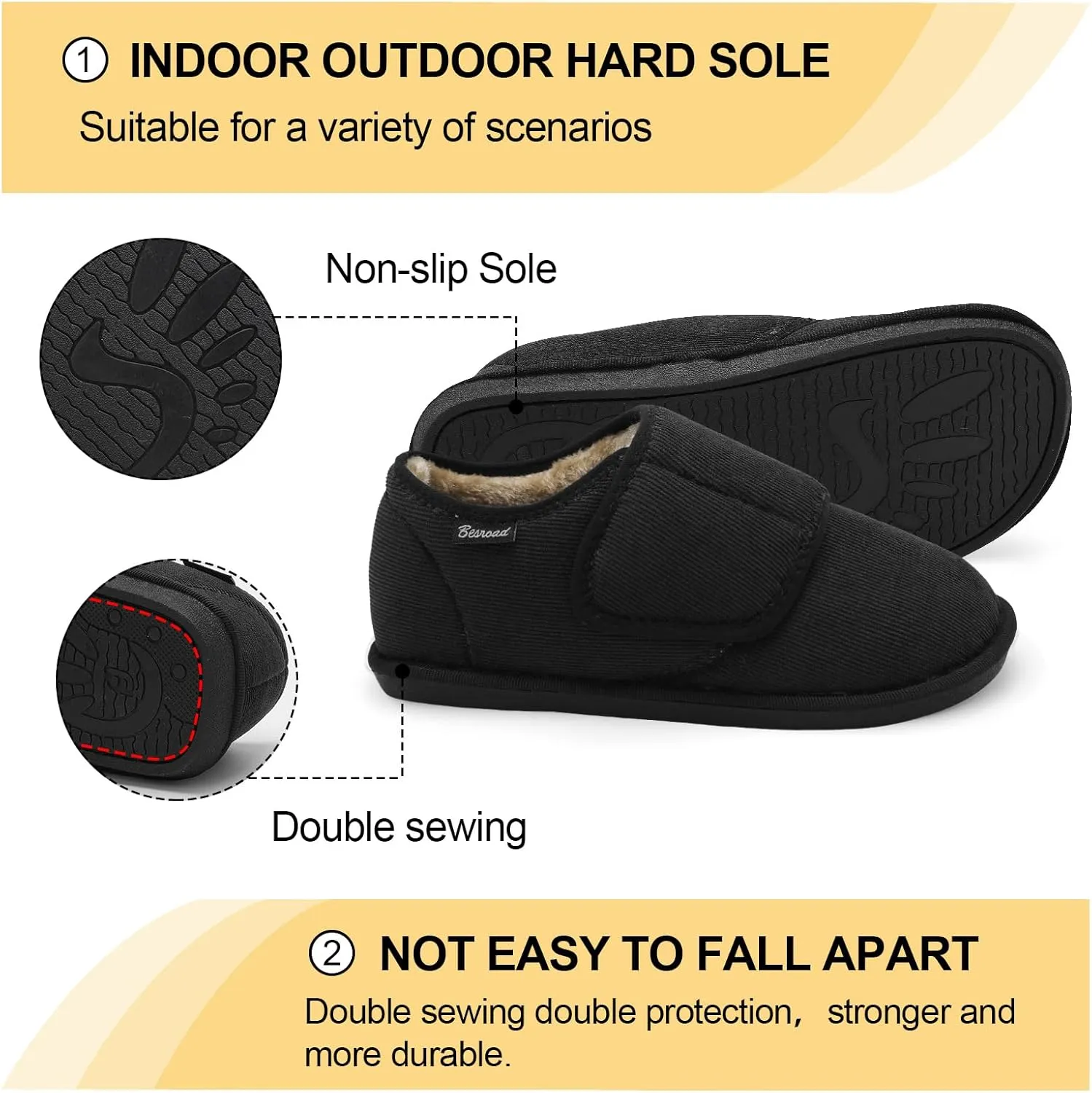 Besroad Womens Furry Memory Foam House Slippers Wide Diabetic Shoes Adjustable Bedroom Slippers Arthritis Edema Swollen House Shoes Indoor Outdoor