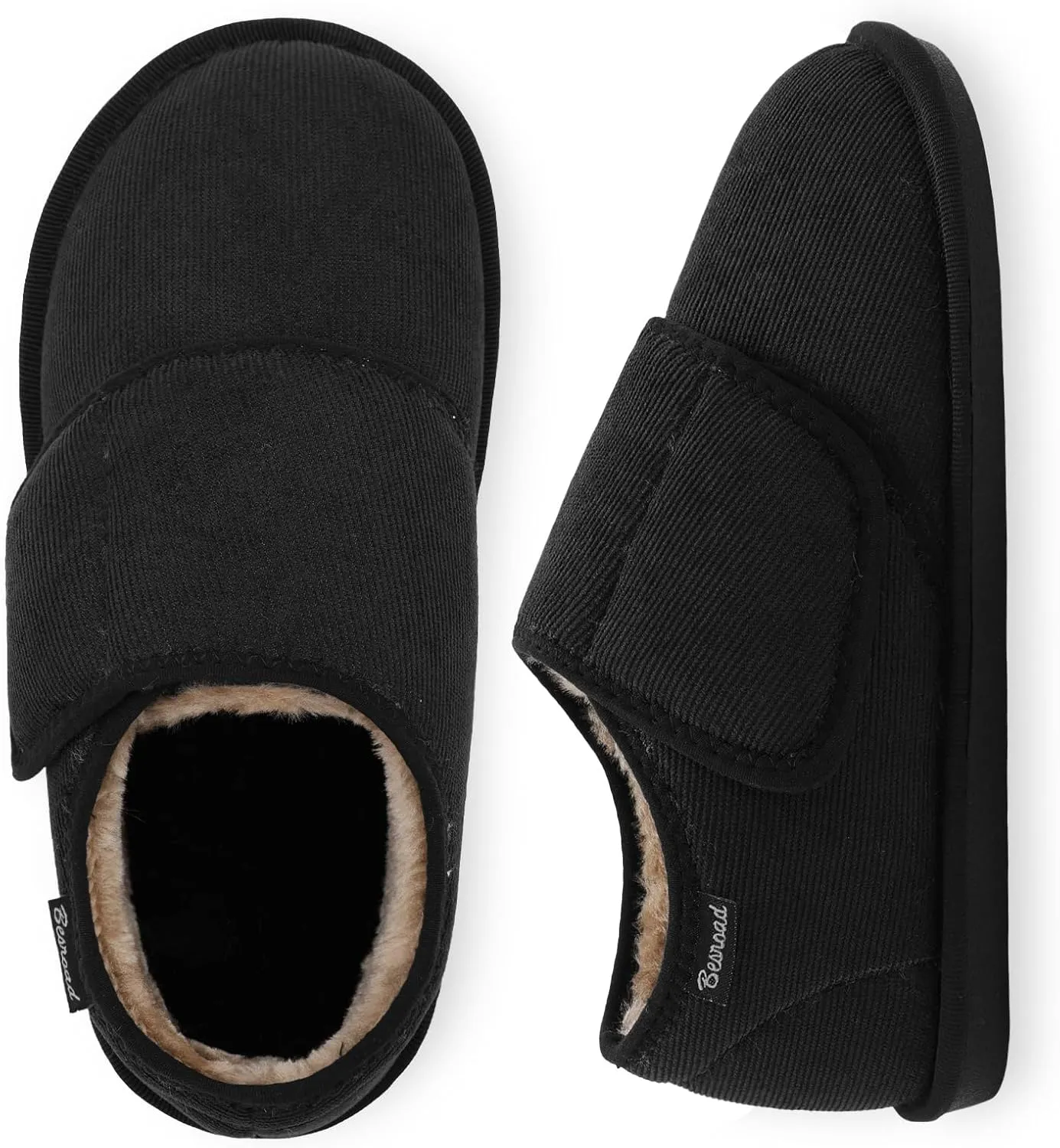 Besroad Womens Furry Memory Foam House Slippers Wide Diabetic Shoes Adjustable Bedroom Slippers Arthritis Edema Swollen House Shoes Indoor Outdoor