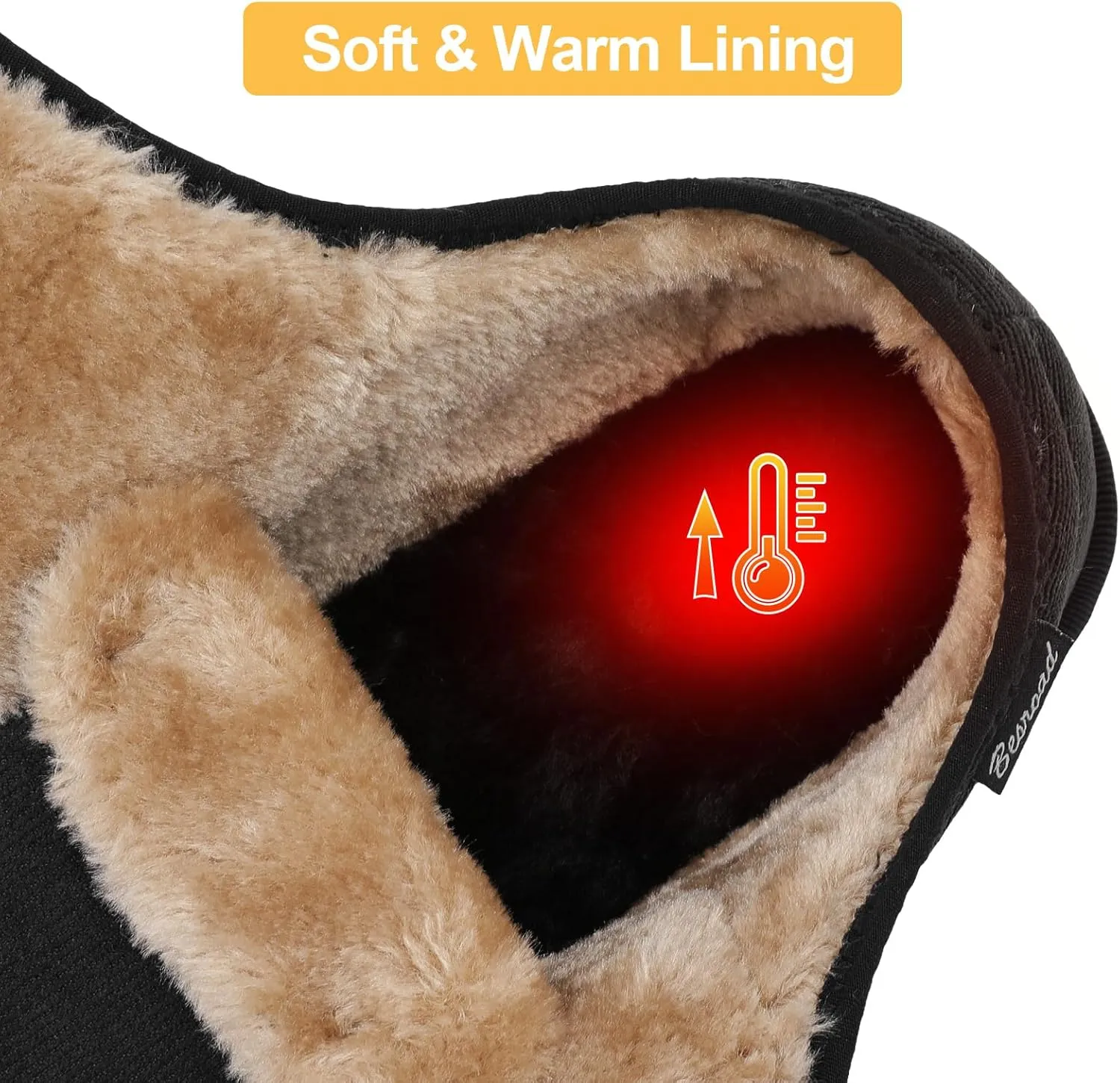 Besroad Womens Furry Memory Foam House Slippers Wide Diabetic Shoes Adjustable Bedroom Slippers Arthritis Edema Swollen House Shoes Indoor Outdoor