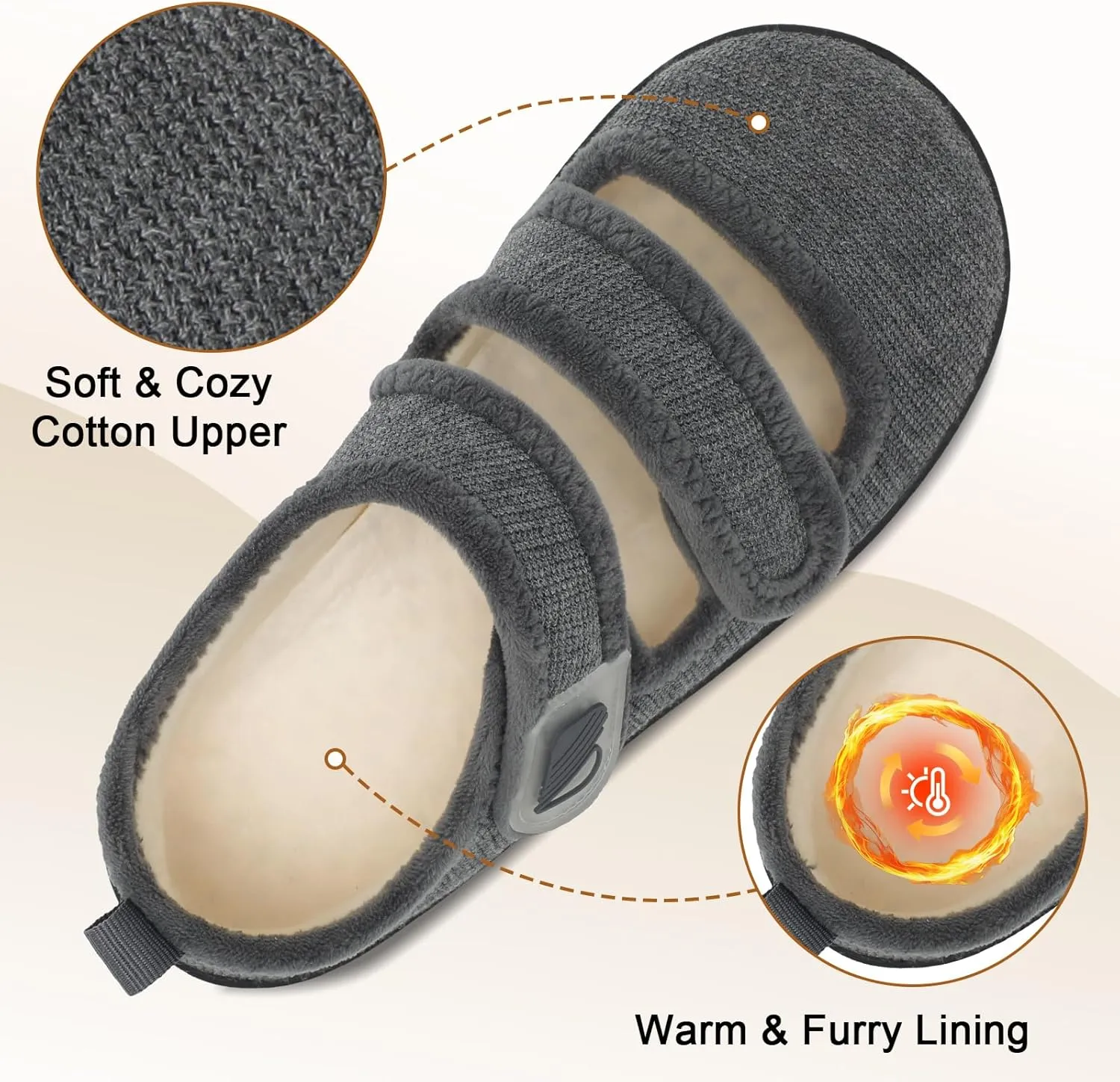 Besroad Womens Slippers Wide House Shoes Adjustable Fuzzy Diabetic Shoes Arthritis Edema Swollen Bedroom Slippers Indoor Outdoor