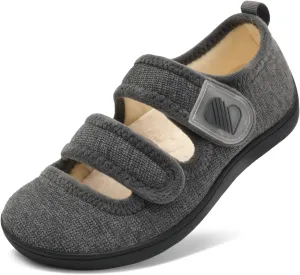 Besroad Womens Slippers Wide House Shoes Adjustable Fuzzy Diabetic Shoes Arthritis Edema Swollen Bedroom Slippers Indoor Outdoor