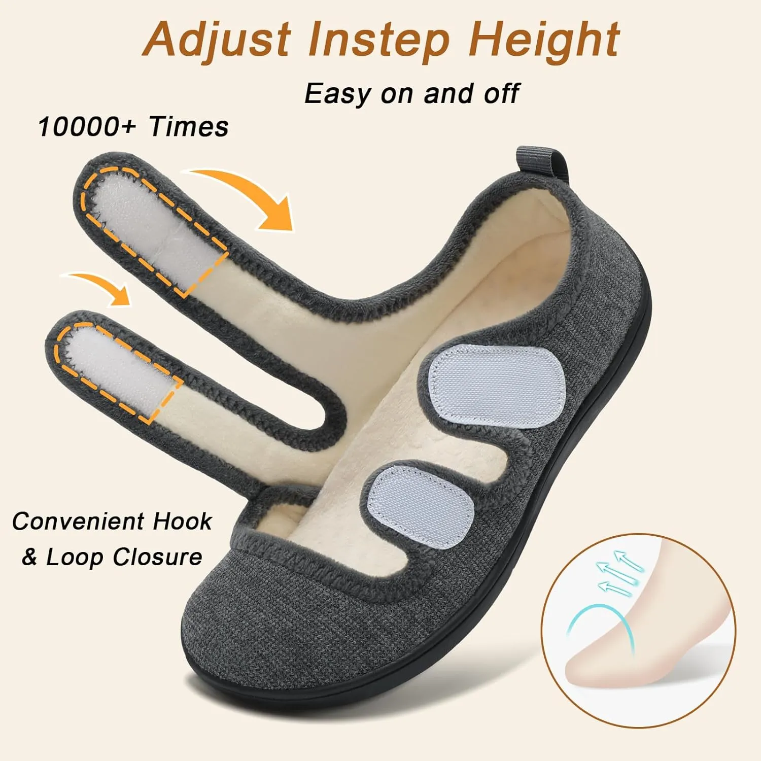 Besroad Womens Slippers Wide House Shoes Adjustable Fuzzy Diabetic Shoes Arthritis Edema Swollen Bedroom Slippers Indoor Outdoor