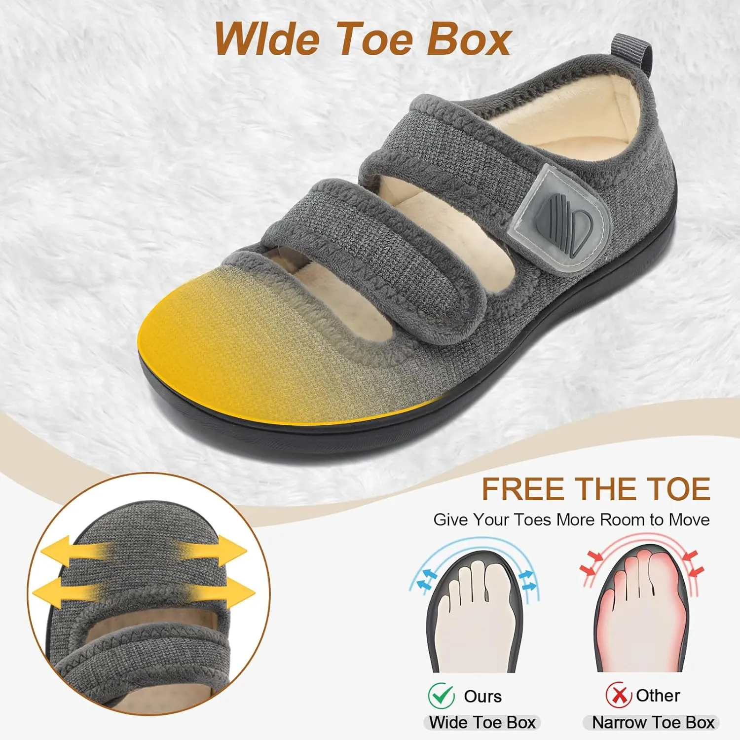 Besroad Womens Slippers Wide House Shoes Adjustable Fuzzy Diabetic Shoes Arthritis Edema Swollen Bedroom Slippers Indoor Outdoor