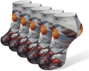 Bird on Branch Ankle Socks for Men & Women, 5 Pairs Breathable Soft Low Cut Socks, Stretch Sweat Wicking Sox