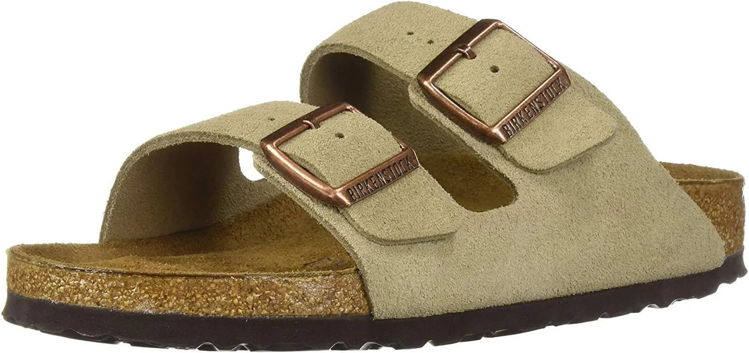Birkenstock Arizona Soft Footbed Unisex Suede Sandal, Taupe Suede, 7-7.5 Women/5-5.5 Men