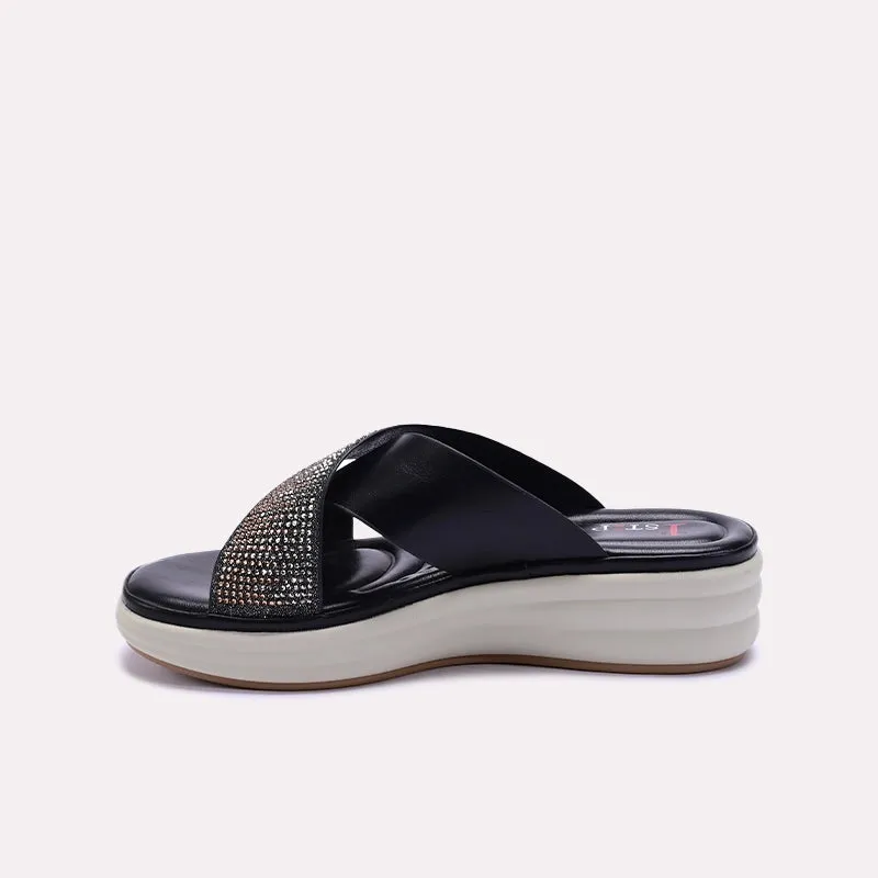 Black Comfy Criss Cross Casual Slippers 0413268