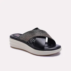 Black Comfy Criss Cross Casual Slippers 0413268