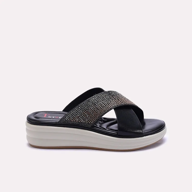 Black Comfy Criss Cross Casual Slippers 0413268