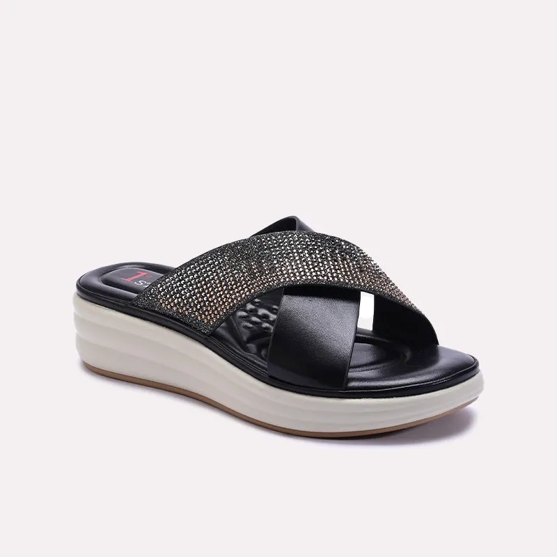 Black Comfy Criss Cross Casual Slippers 0413268