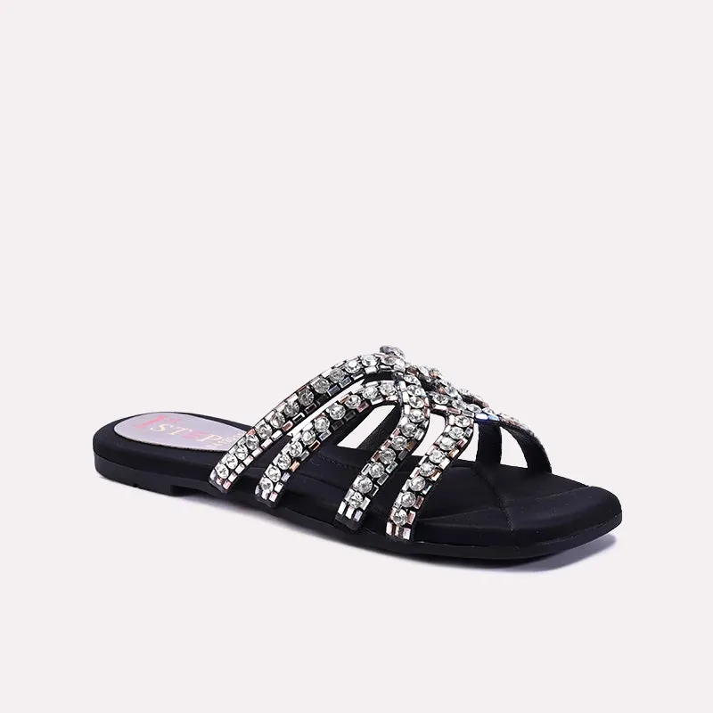 Black Comfy Flat Fancy Slippers 0413011