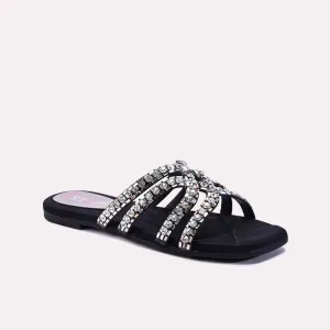 Black Comfy Flat Fancy Slippers 0413011