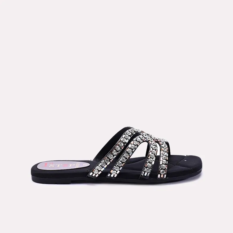 Black Comfy Flat Fancy Slippers 0413011