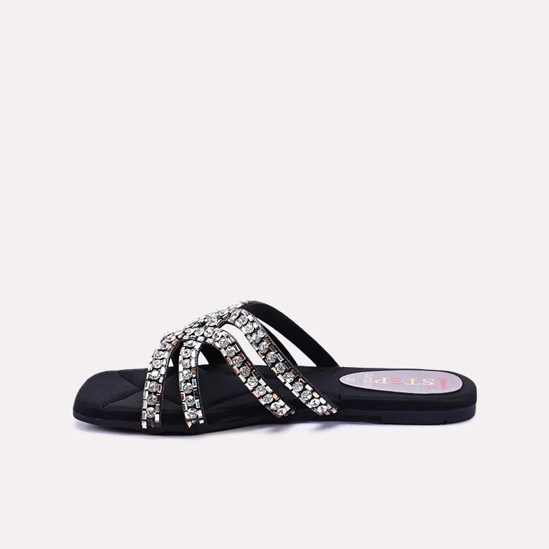 Black Comfy Flat Fancy Slippers 0413011