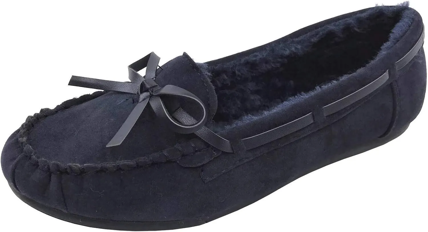 Blueberry Womens Faux Soft Suede Fur Lined Moccasin House Slippers Indoor Outdoor