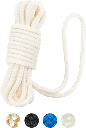 BLUEWING Double Braided Nylon Dock Lines with 12" Loop 25ft 3/8" 10mm Marine Docking Mooring Boat Rope White