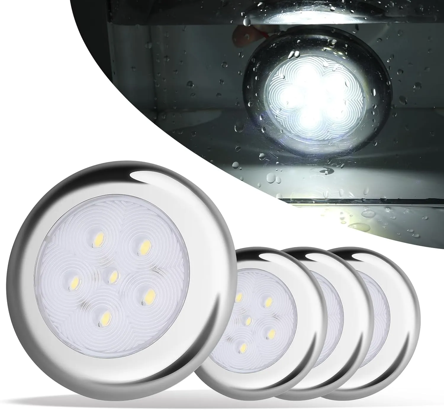 Boat Courtesy Lights, IP68 Waterproof Boat Interior Lights, Marine Navigation Stern Courtesy Night Fishing Lights, Stainless Steel Marine LED Lighting for Pontoon Bass Sailboat(4PCS White)