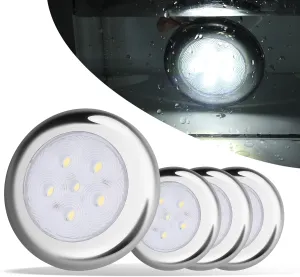 Boat Courtesy Lights, IP68 Waterproof Boat Interior Lights, Marine Navigation Stern Courtesy Night Fishing Lights, Stainless Steel Marine LED Lighting for Pontoon Bass Sailboat(4PCS White)