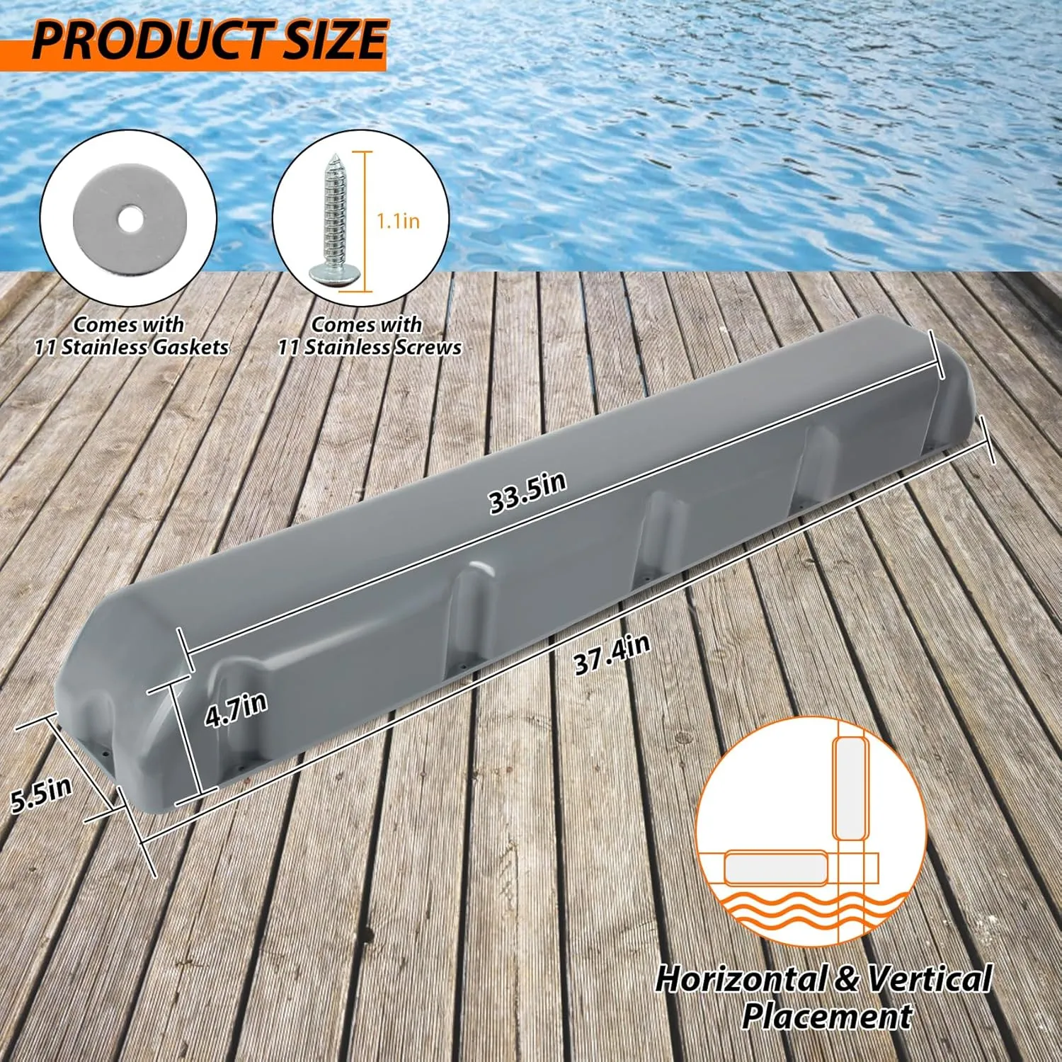 Boat Dock Bumper with Screws,PVC Dock Bumpers Marine for Boat Dock Vertical Pole Post or Corner Dock,Dock Bumper Fender for Horizontal Deck (24 inch,38 inch,48 inch,72 inch,31.5 inch)