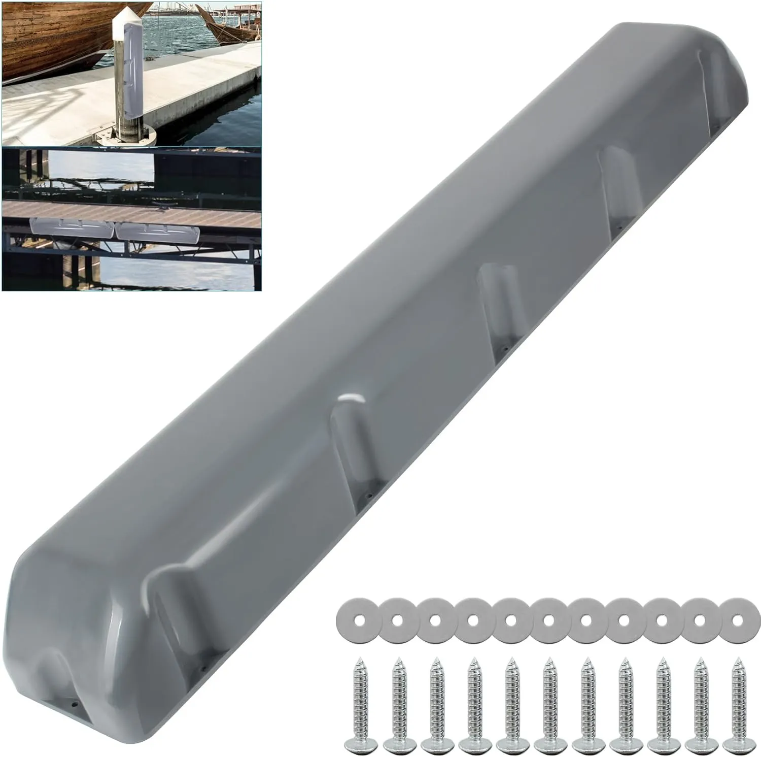 Boat Dock Bumper with Screws,PVC Dock Bumpers Marine for Boat Dock Vertical Pole Post or Corner Dock,Dock Bumper Fender for Horizontal Deck (24 inch,38 inch,48 inch,72 inch,31.5 inch)