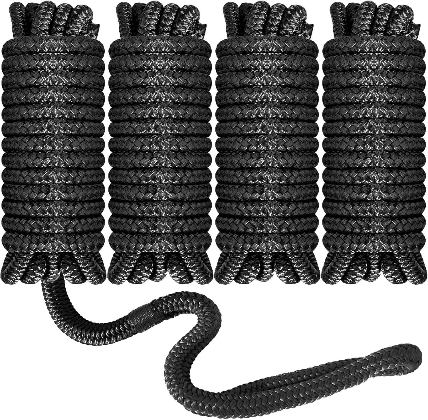 Boat Dock Lines 1/2”X 15’, Double Braided Nylon Boat Ropes for Docking with 12”Loop, 4 Pack Marine Dock Line Premium Mooring Rope for Kayak Pontoon Boats, Boat Dock Accessories