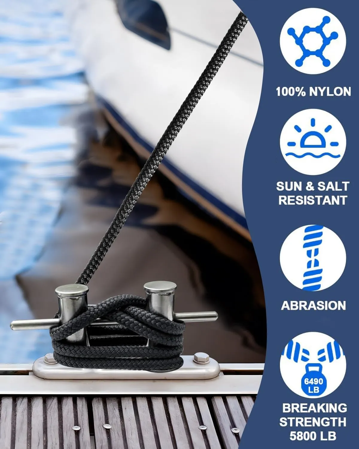 Boat Dock Lines 1/2”X 15’, Double Braided Nylon Boat Ropes for Docking with 12”Loop, 4 Pack Marine Dock Line Premium Mooring Rope for Kayak Pontoon Boats, Boat Dock Accessories