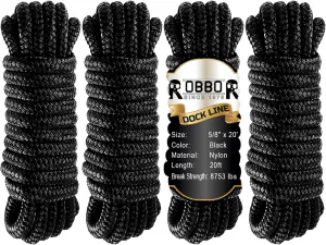 Boat Dock Lines 5/8" X 20' Double Braided Nylon Boat Ropes with 15" Pre-Spliced Loop Marine Rope Durable Marine-Grade Dock Lines Used for Boat Marine Docking Mooring Lines Ropes