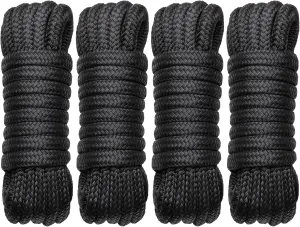 Boat Dock Lines Marine Rope - 1/2" x 15ft with Pre-Spliced 12" Loop Double Braided Nylon Ropes Bumper Tie Mooring Line for Boats Docking Pontoon Boating Accessories - 4 Pack Black