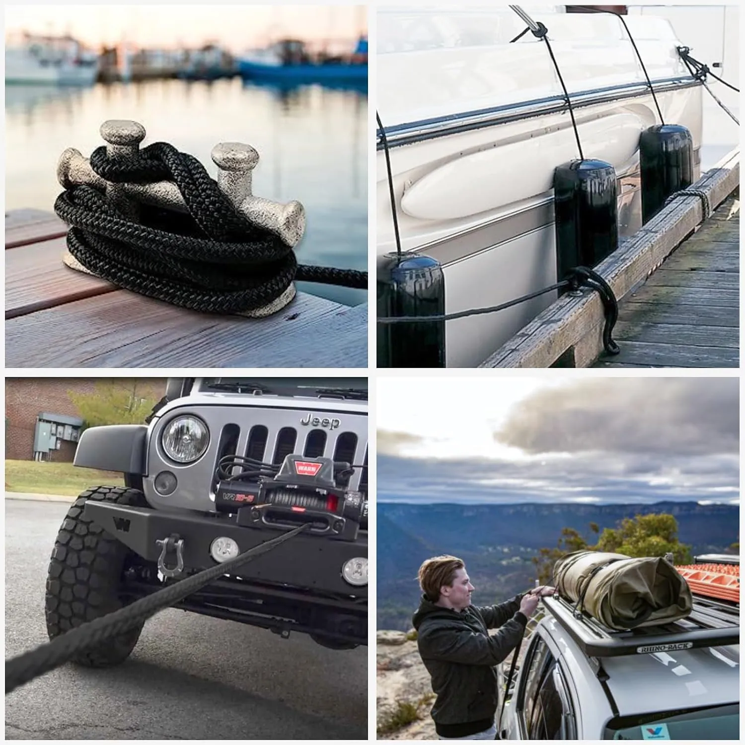 Boat Dock Lines Marine Rope - 3/8" x 25ft with Pre-Spliced 12" Loop Double Braided Nylon Ropes Bumper Tie Mooring Line for Boats Docking Pontoon Boating Accessories - 2 Pack
