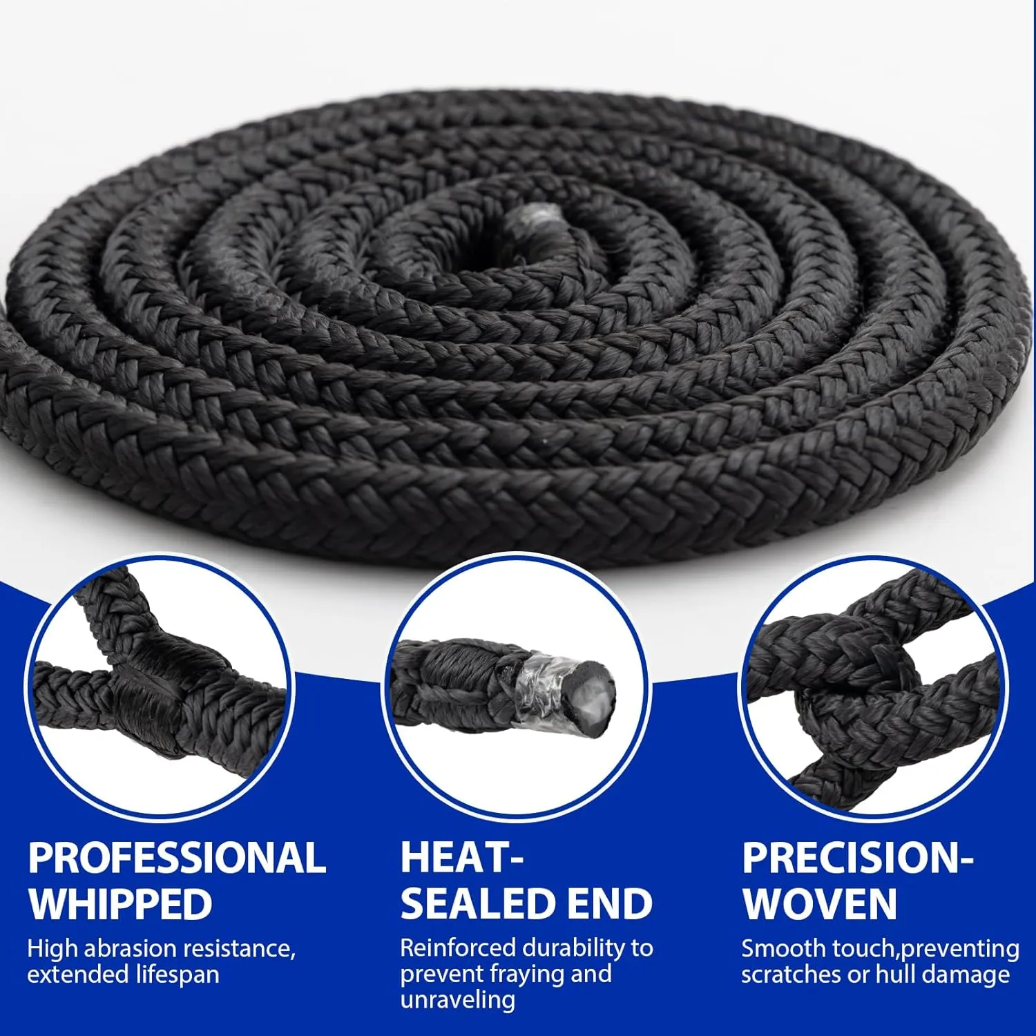 Boat Dock Lines Marine Rope - 3/8" x 25ft with Pre-Spliced 12" Loop Double Braided Nylon Ropes Bumper Tie Mooring Line for Boats Docking Pontoon Boating Accessories - 2 Pack