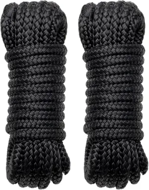 Boat Dock Lines Marine Rope - 3/8" x 25ft with Pre-Spliced 12" Loop Double Braided Nylon Ropes Bumper Tie Mooring Line for Boats Docking Pontoon Boating Accessories - 2 Pack