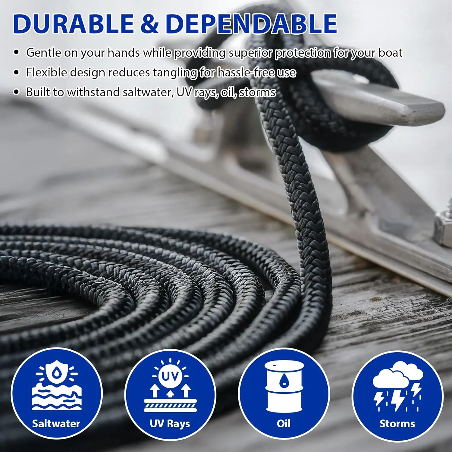 Boat Dock Lines Marine Rope - 3/8" x 25ft with Pre-Spliced 12" Loop Double Braided Nylon Ropes Bumper Tie Mooring Line for Boats Docking Pontoon Boating Accessories - 2 Pack