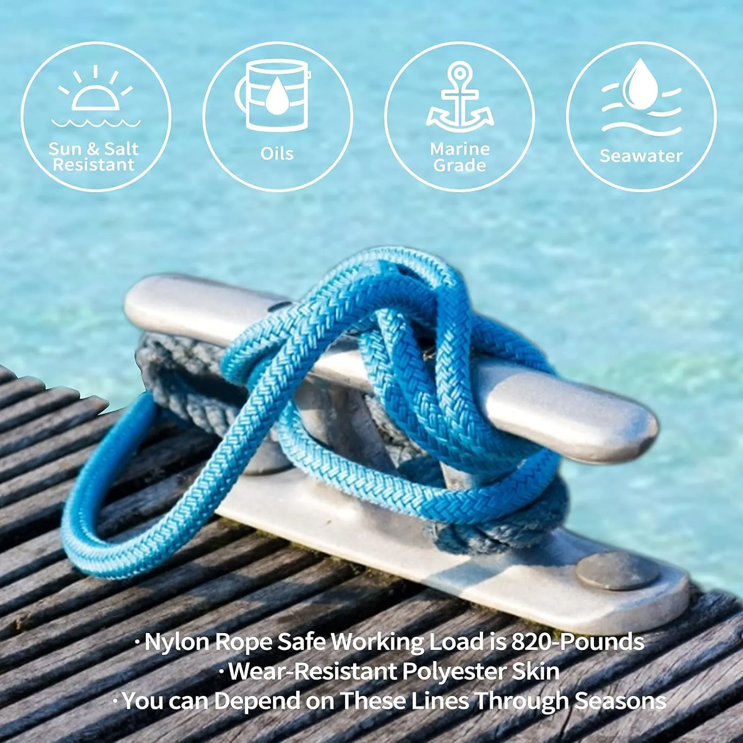 Boat Fender Lines 4 Pack 3/8" x 6FT - Boat Bumper Line Double Braided Nylon Fender Rope with 5" Eyelet Mooring Marine Rope for Boats Line & One End Can Be Spliced with Fenders to Used, Blue