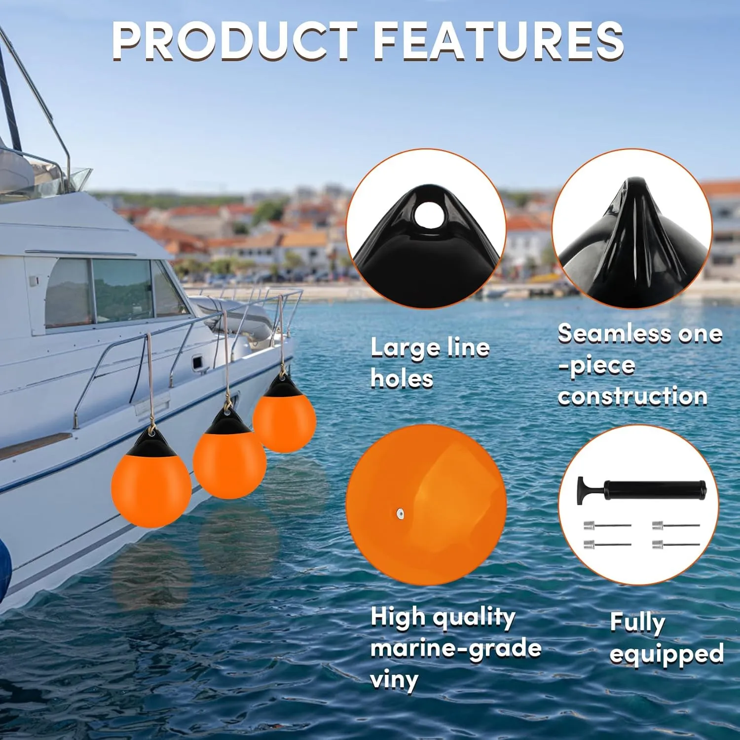 Boat Mooring Buoy 10/12/15 inch,Round Boat Fender Ball Boat Buoy Ball,Inflatable Boat Fender Dock Bumper Ball Anchor Buoy Suitable for Yachts Marinas Sailboats Ski Boats