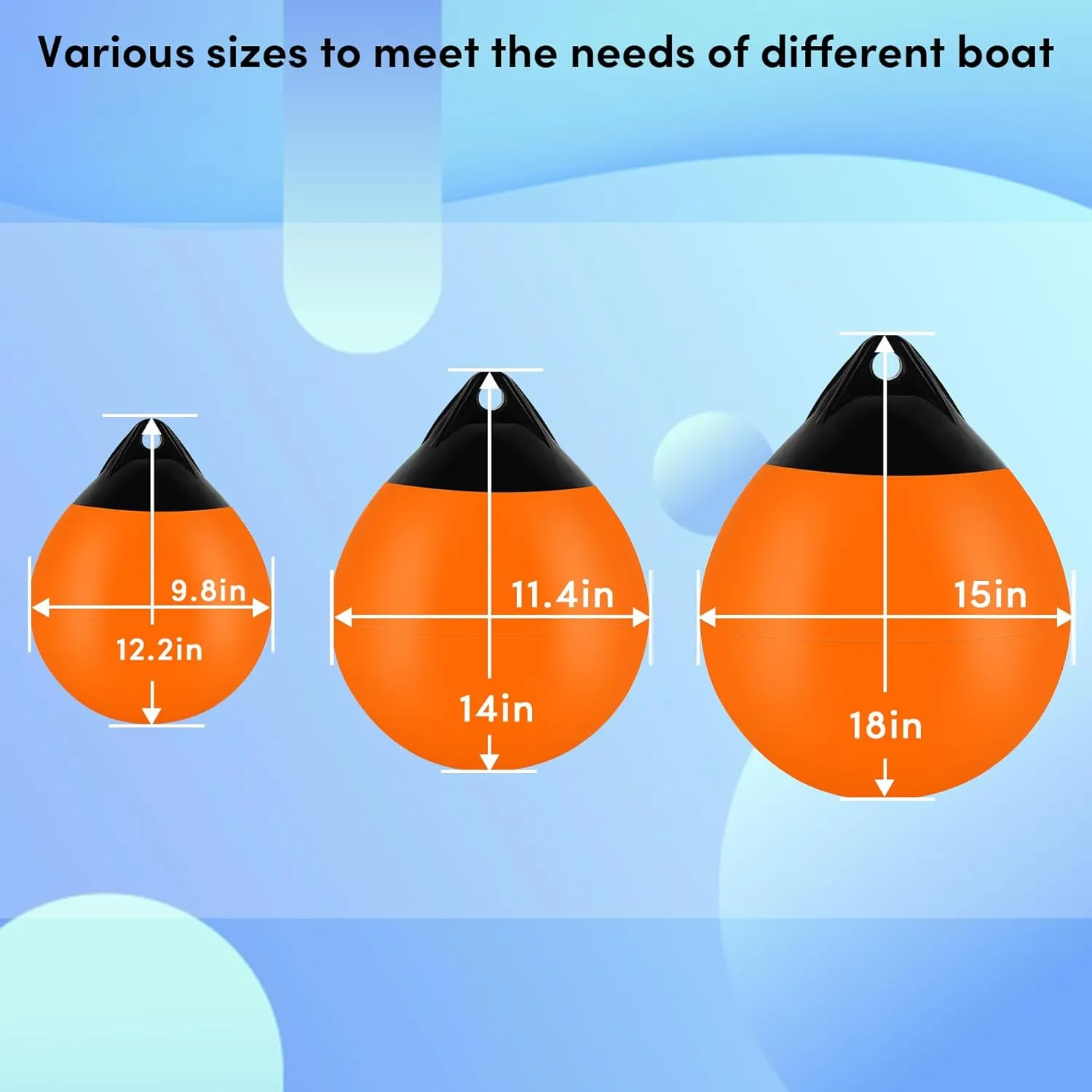 Boat Mooring Buoy 10/12/15 inch,Round Boat Fender Ball Boat Buoy Ball,Inflatable Boat Fender Dock Bumper Ball Anchor Buoy Suitable for Yachts Marinas Sailboats Ski Boats