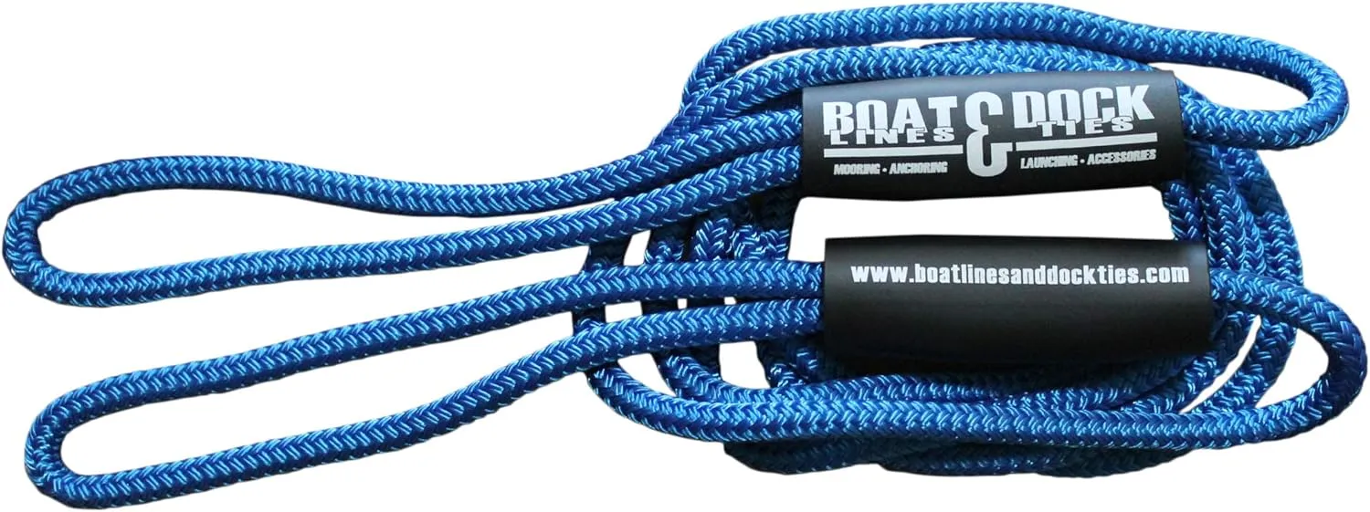 Boat Throw Rope- Double Braided Nylon Rope, Stitched Loops and Floats by Boat Lines and Dock Ties (Pacific Blue 2 Loop, 15 feet)