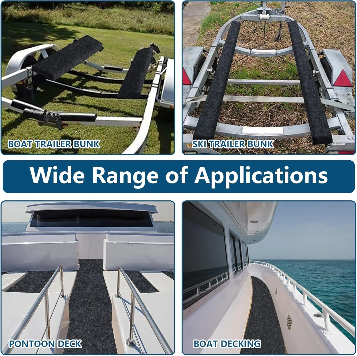Boat Trailer Bunk Carpet,Bunk Carpets for Boat Trailers,13ft x 12in Boat Trailer Carpet,8mm Thickness Jet Ski Bunks, Boat Trailer Bunks(Black,2 Pack)