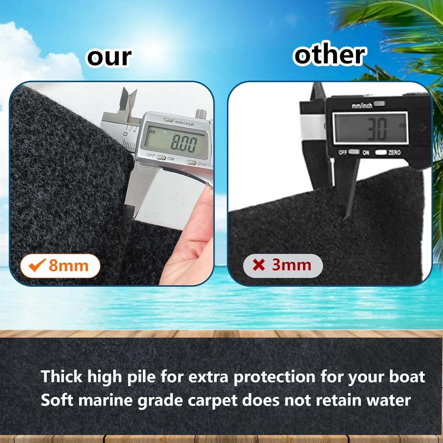 Boat Trailer Bunk Carpet,Bunk Carpets for Boat Trailers,13ft x 12in Boat Trailer Carpet,8mm Thickness Jet Ski Bunks, Boat Trailer Bunks(Black,2 Pack)