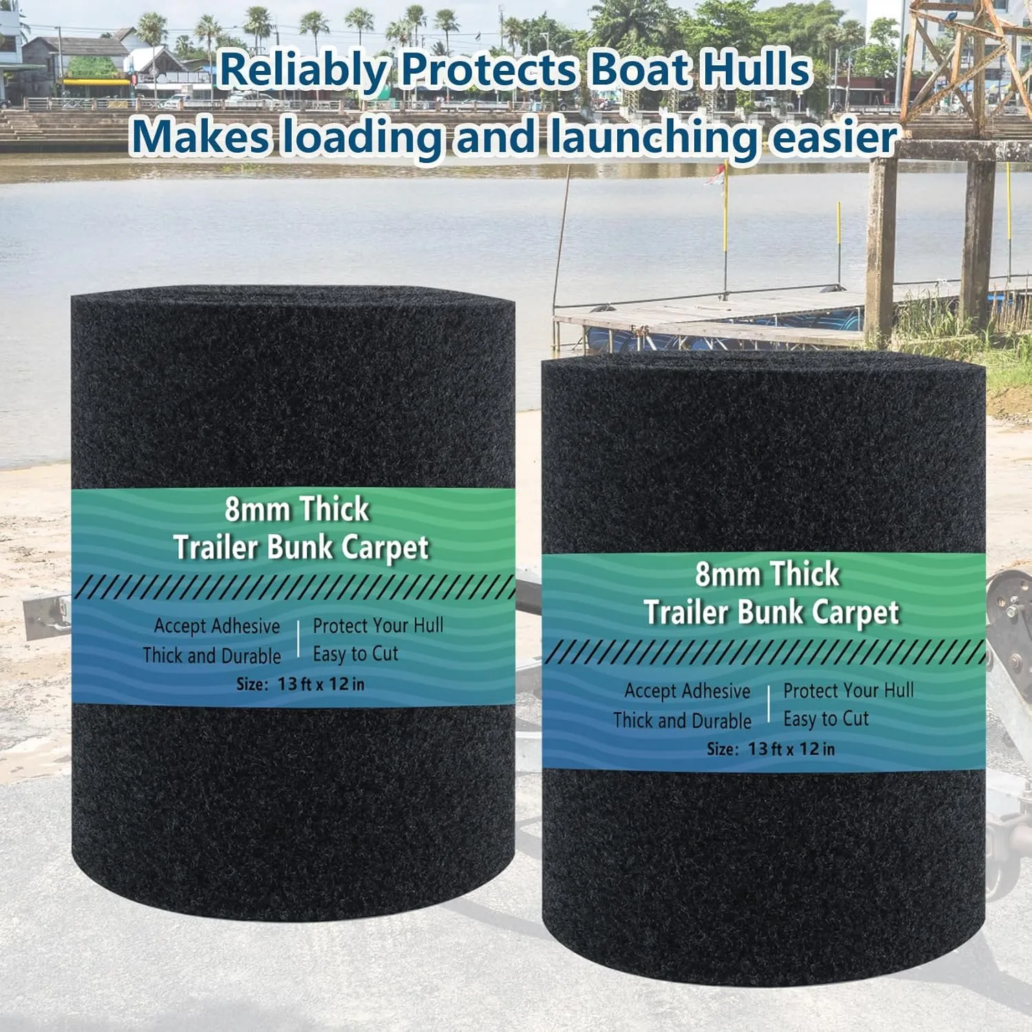 Boat Trailer Bunk Carpet,Bunk Carpets for Boat Trailers,13ft x 12in Boat Trailer Carpet,8mm Thickness Jet Ski Bunks, Boat Trailer Bunks(Black,2 Pack)