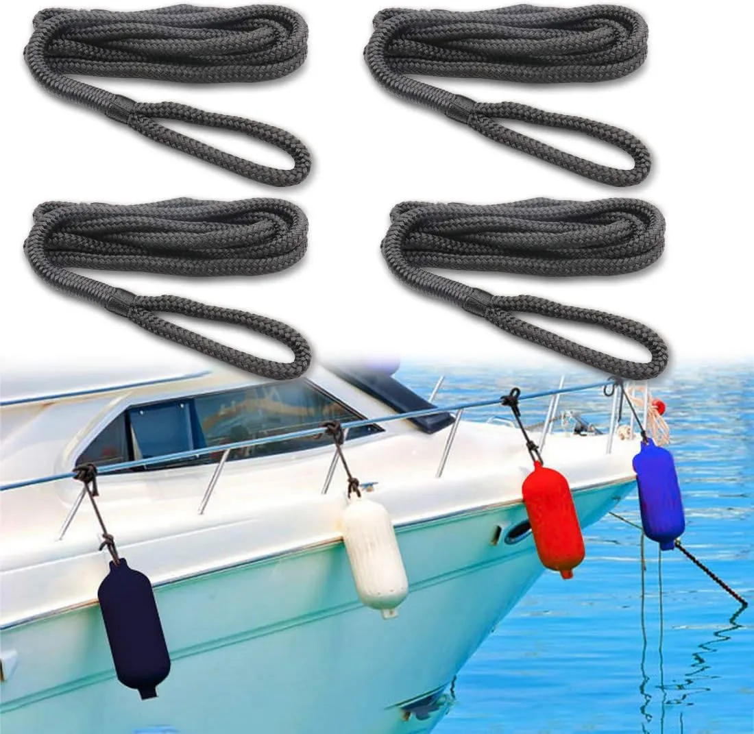 Boaton Boat Fender Lines, Boat Bumper Lines, Fender Hangers, Pontoon Boat Accessories for Yacht, Pontoon, Jet Ski, Waverunner, Seadoo, 6ft