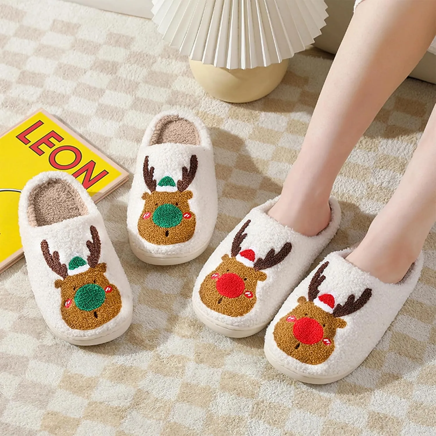 bolukets House Slippers for Women and Men, Retro Soft Warm Fuzzy Cherry Slippers, Casual Couple Fluffy Winter Strawberry Slippers for Indoor Bedroom