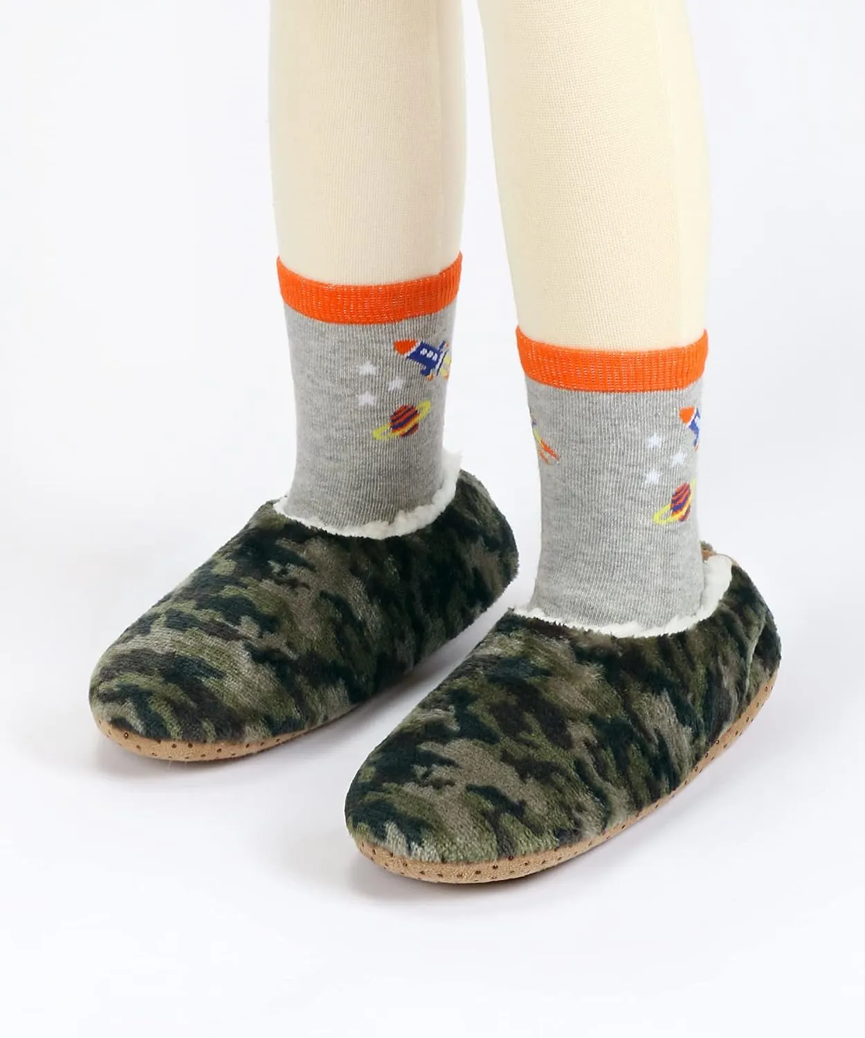 Boys House Slippers With Non Skid Bottoms, Cute Animal Slipper Socks With Grippers For Big Kids, Cozy Soft Sole Warm Fuzzy House Shoes