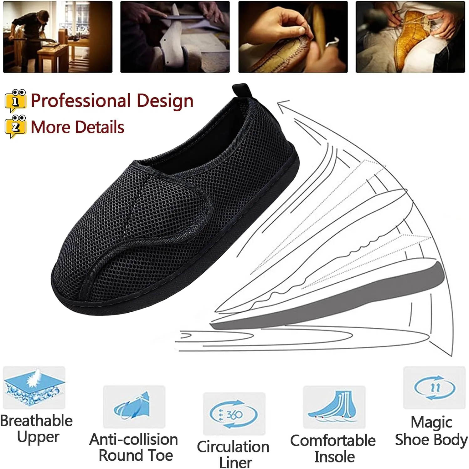 Breathable Diabetic Shoes,Edema Footwear,Suitable for Patients with Swollen Feet After Injury Bandage Fracture Surgery,Magic Stickers Adjustable,Wide Slippers for Men or Women