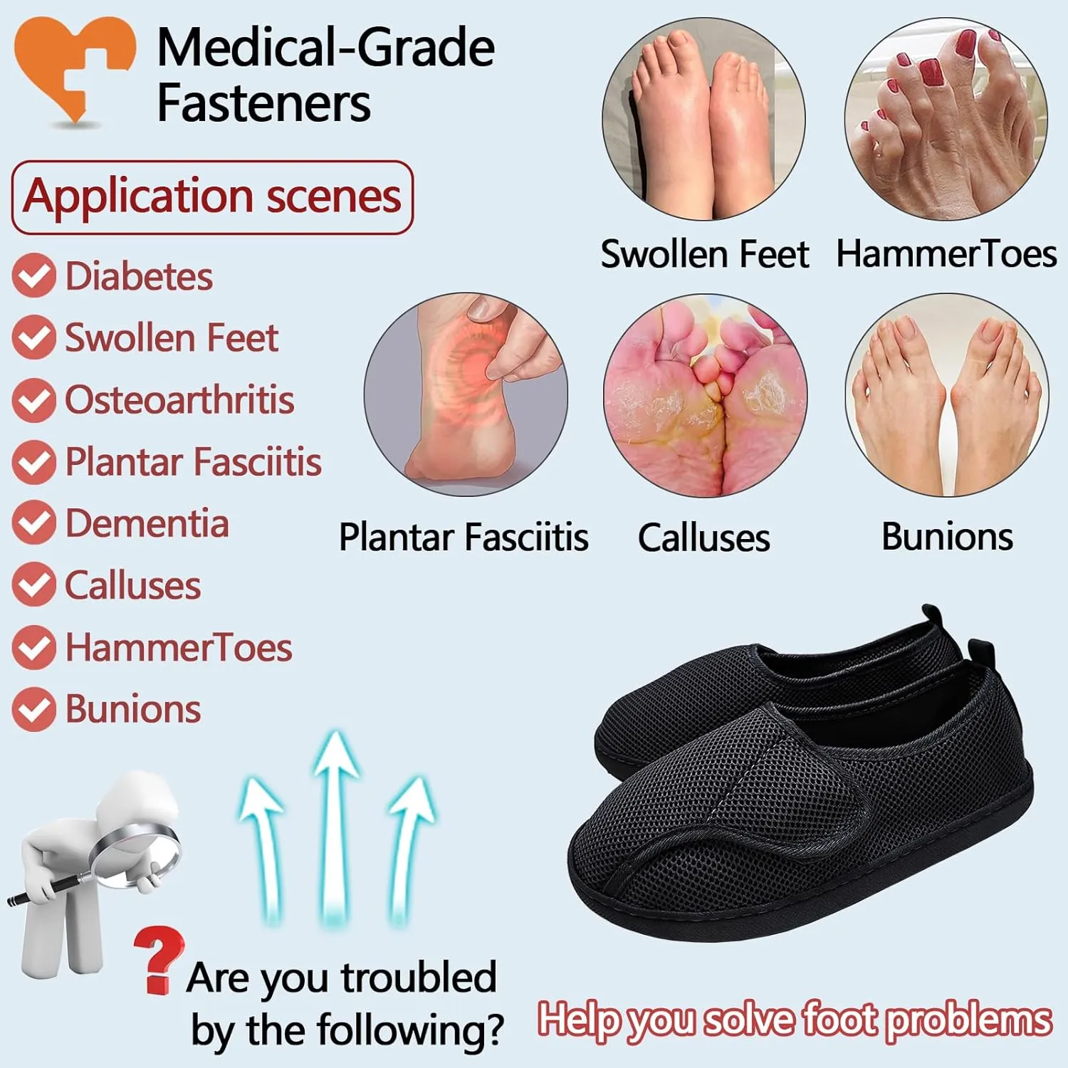 Breathable Diabetic Shoes,Edema Footwear,Suitable for Patients with Swollen Feet After Injury Bandage Fracture Surgery,Magic Stickers Adjustable,Wide Slippers for Men or Women