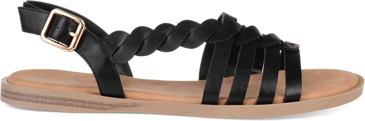 Brinley Co. Womens Braided Cushioned Sandal Black, 8 Regular US